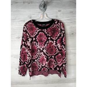 DKNY Sweater Womens Small Pink Black Snake‎ Print Crewneck Long Sleeve Knit